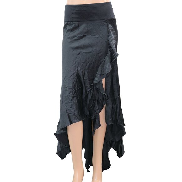 Marciano Black Silk high-low ruffle asymmetrical skirt S - Picture 5 of 5